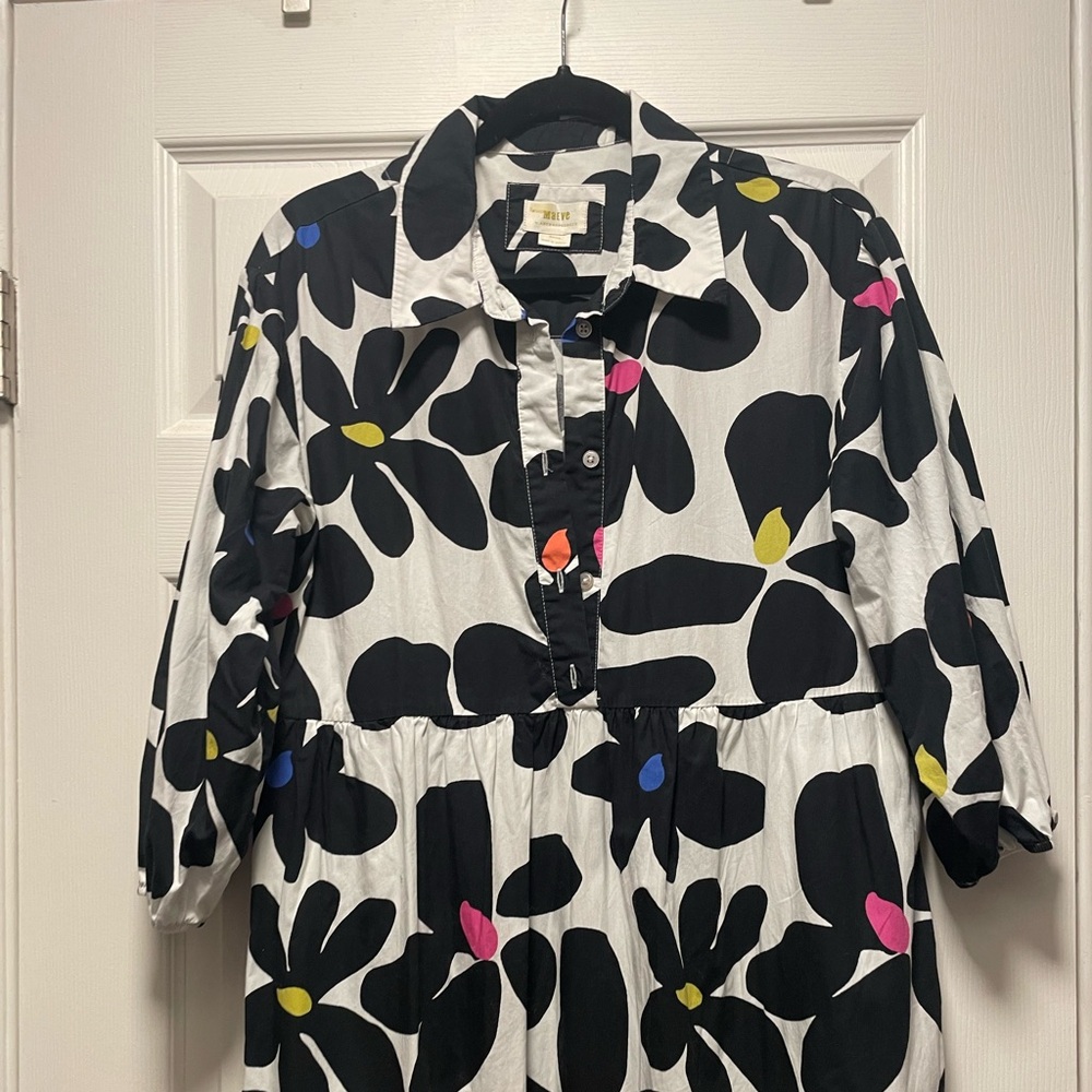 Anthropologie Maeve Black and White Floral Bettina shirt dress